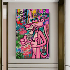 Whimsical Pink Panther Wall Art – Modern Canvas Poster for Living Room Décor