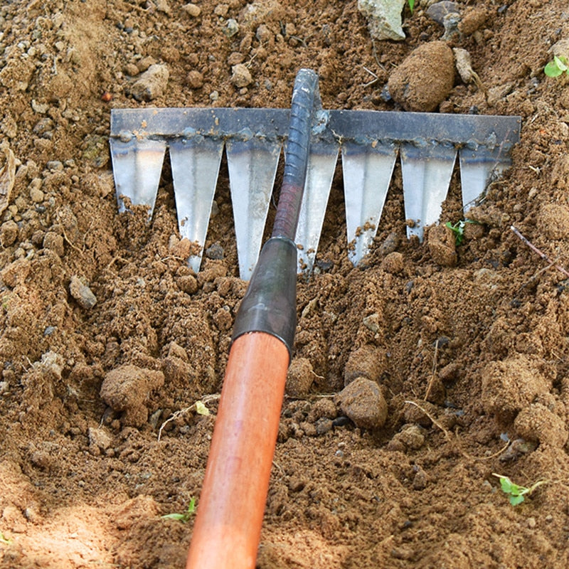 Heavy-Duty Metal Garden Rake Tool for Weeding and Soil Maintenance 2