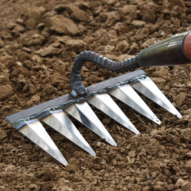 Heavy-Duty Metal Garden Rake Tool for Weeding and Soil Maintenance 3