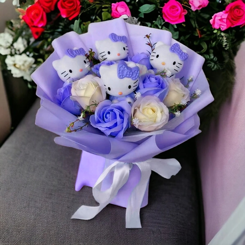 Hello Kitty Flowers Bouquet – Charming Gift for Any Occasion-Unique Casa-4 Purple-Unique Casa