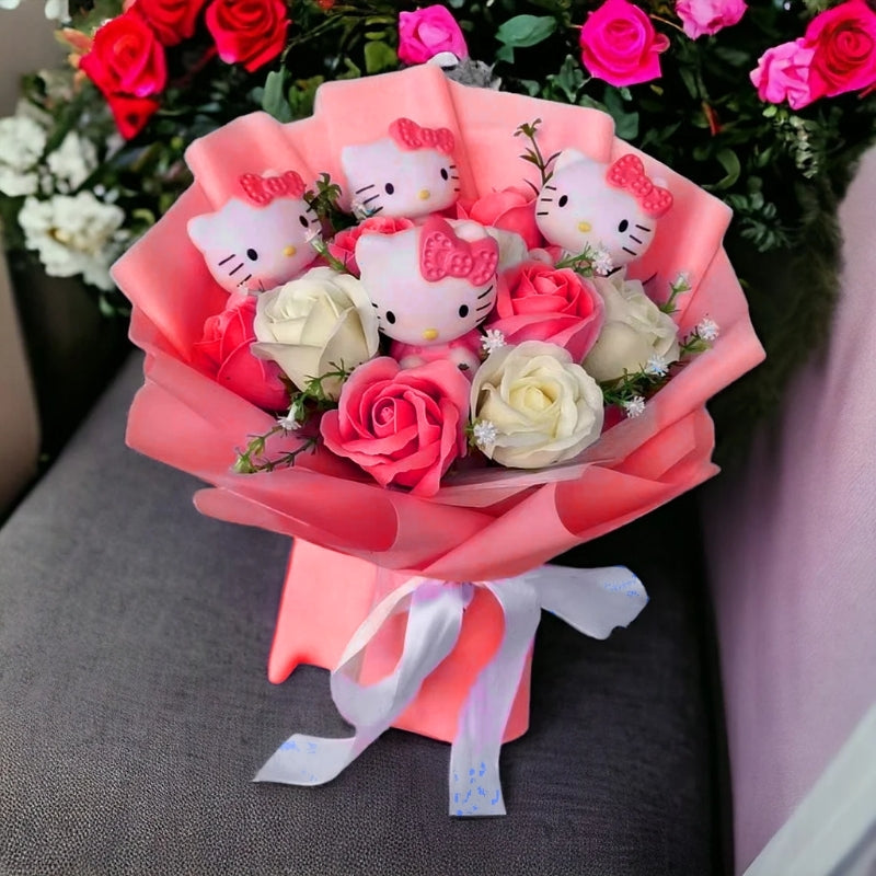 Hello Kitty Flowers Bouquet – Charming Gift for Any Occasion-Unique Casa-4 Red-Unique Casa