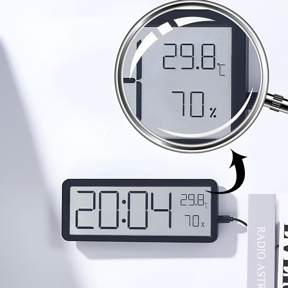 Modern LED Wall Clock - Sleek Display with Temperature & Humidity Tracking