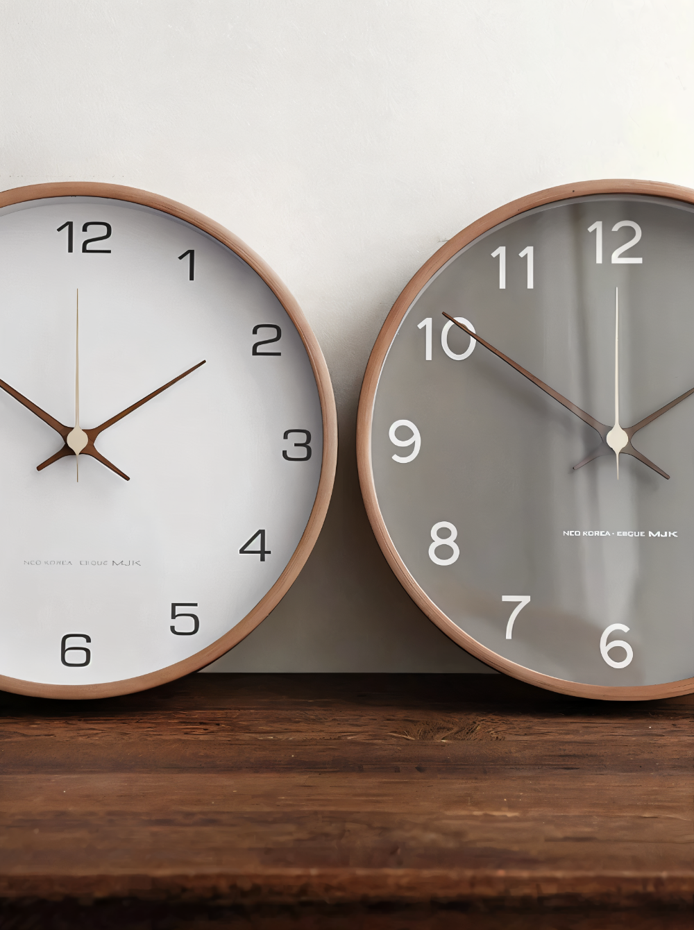 Modern Wall Clock - Gray and White Round Wood Design for Home or Workspace