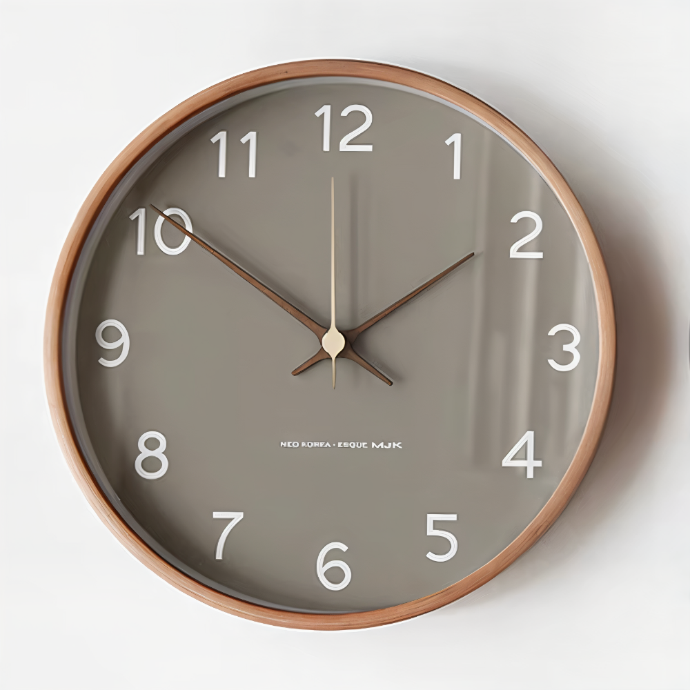 Modern Wall Clock - Gray and White Round Wood Design for Home or Workspace