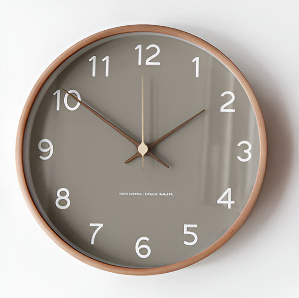 Modern Wall Clock - Gray and White Round Wood Design for Home or Workspace