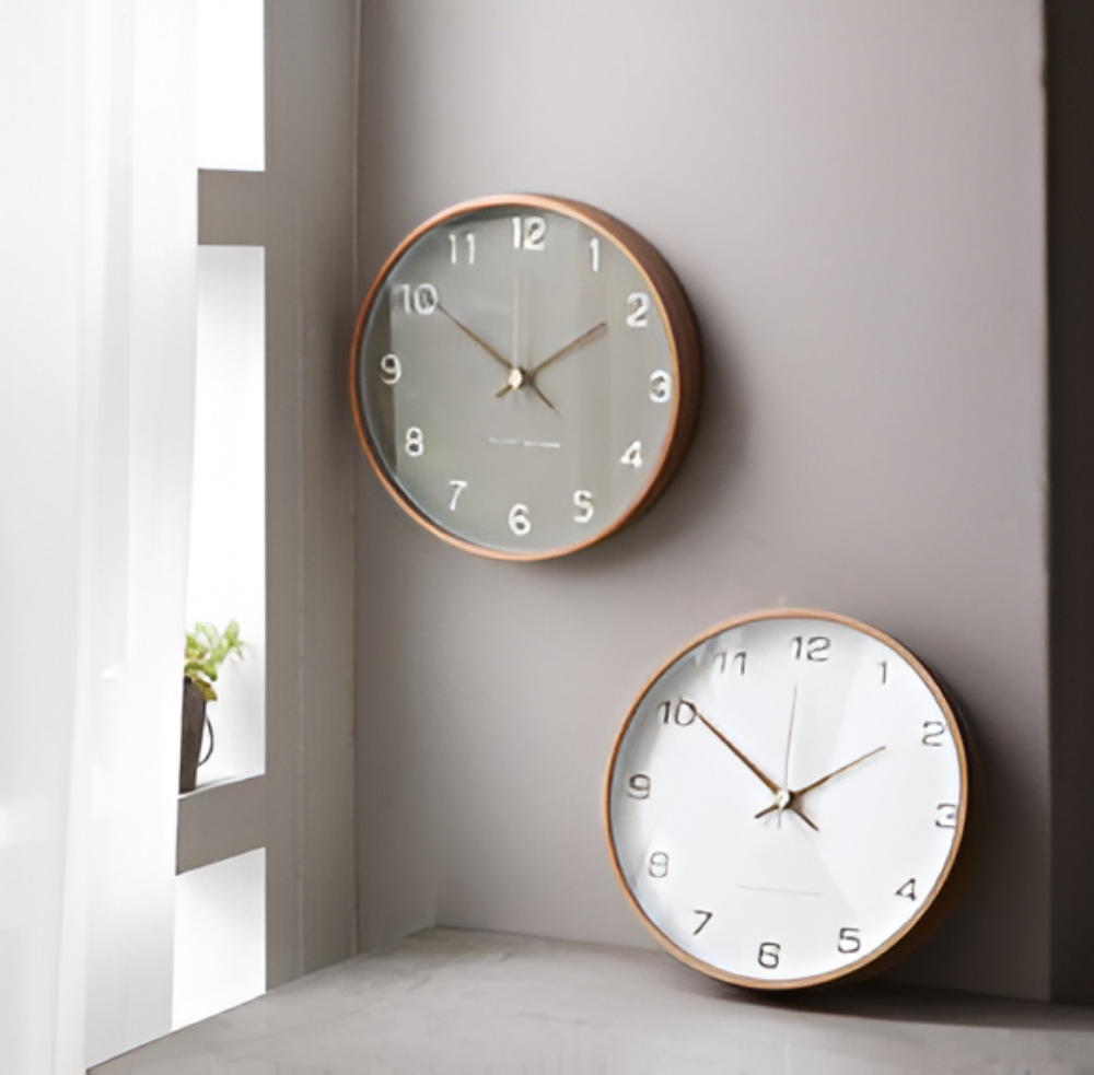 Modern Wall Clock - Gray and White Round Wood Design for Home or Workspace