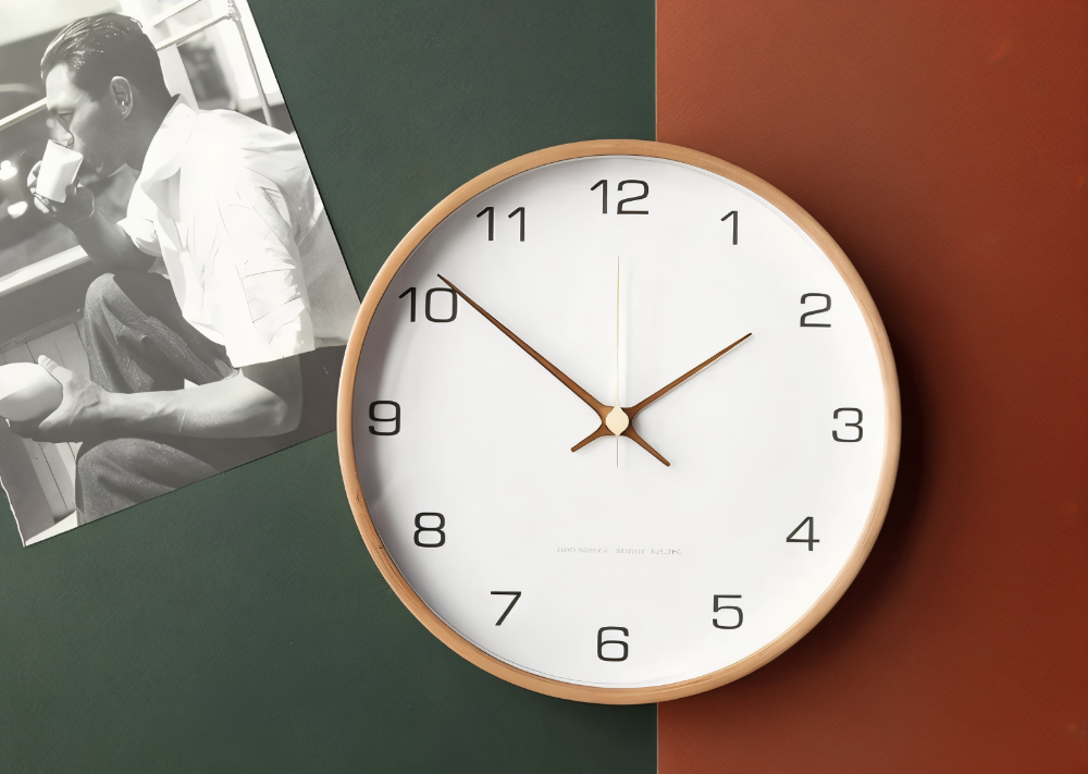 Modern Wall Clock - Gray and White Round Wood Design for Home or Workspace