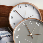 Modern Wall Clock - Gray and White Round Wood Design for Home or Workspace