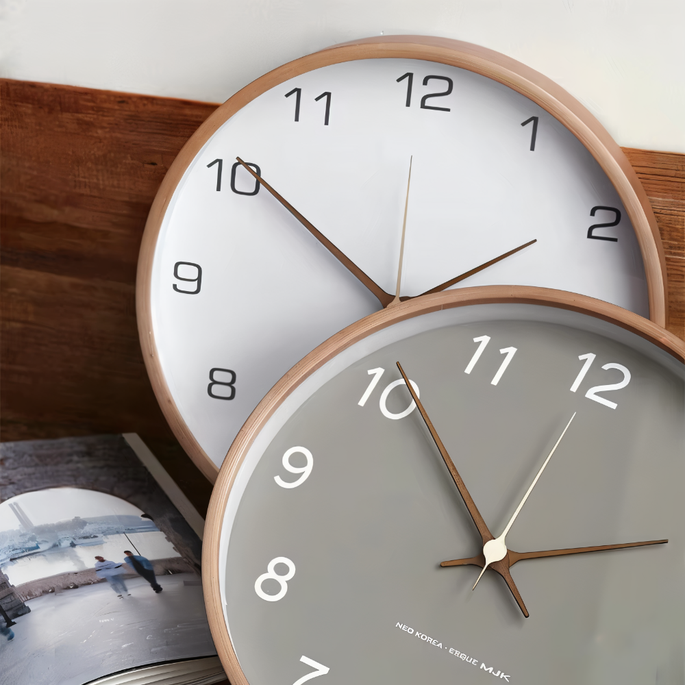 Modern Wall Clock - Gray and White Round Wood Design for Home or Workspace