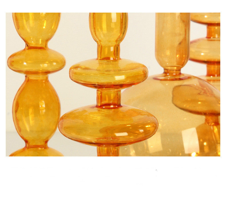 Orange Glass Candle Holders - Artistic, Modern Design for Tabletop or Mantel Display