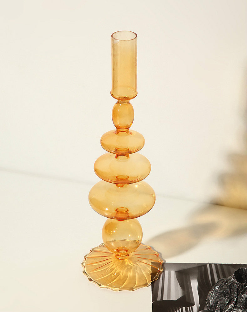 Orange Glass Candle Holders - Artistic, Modern Design for Tabletop or Mantel Display