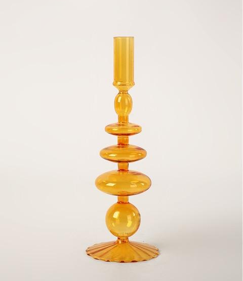 Orange Glass Candle Holders - Artistic, Modern Design for Tabletop or Mantel Display