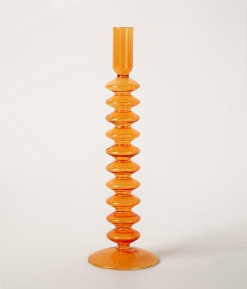 Orange Glass Candle Holders - Artistic, Modern Design for Tabletop or Mantel Display