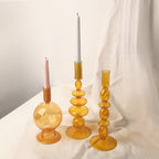 Orange Glass Candle Holders - Artistic, Modern Design for Tabletop or Mantel Display