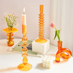Orange Glass Candle Holders - Artistic, Modern Design for Tabletop or Mantel Display