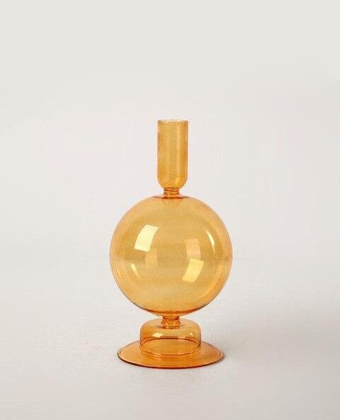 Orange Glass Candle Holders - Artistic, Modern Design for Tabletop or Mantel Display