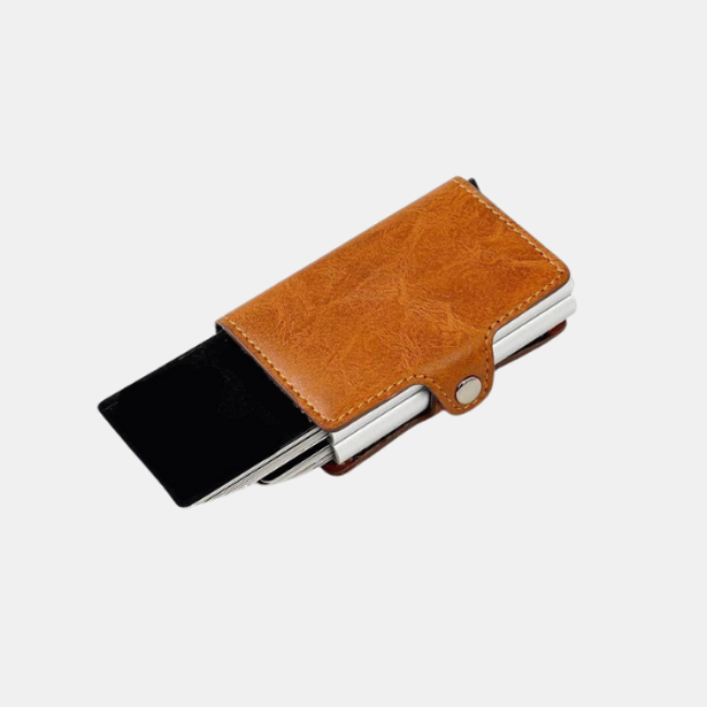 RFID Leather Wallet - Double Pop-Up Aluminum Case for Secure Card Storage