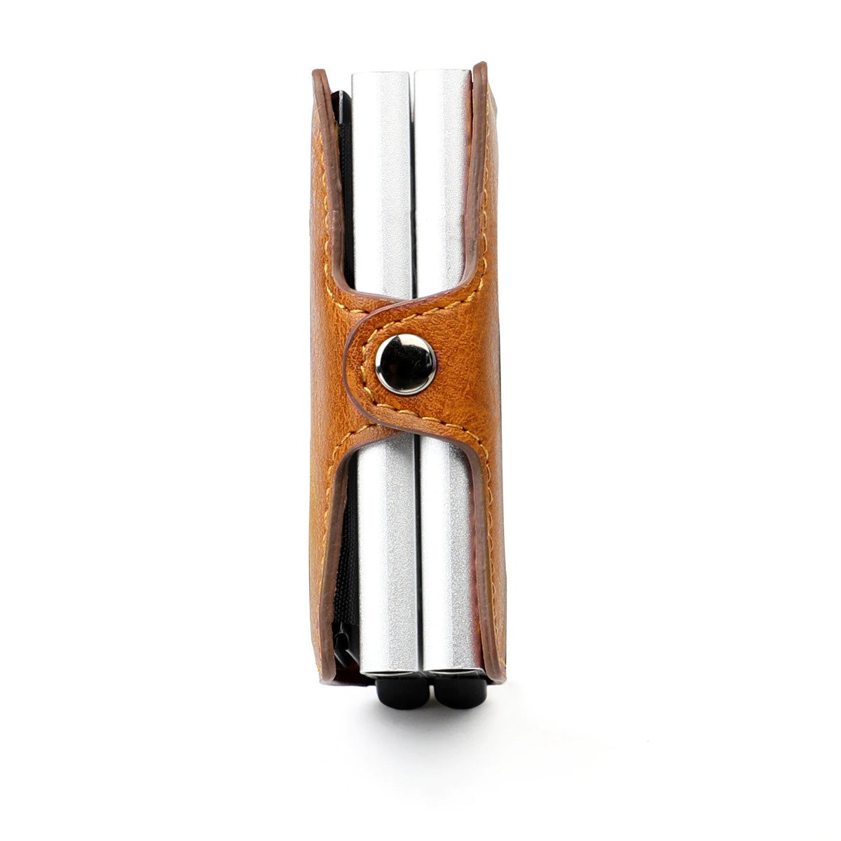 RFID Leather Wallet - Double Pop-Up Aluminum Case for Secure Card Storage