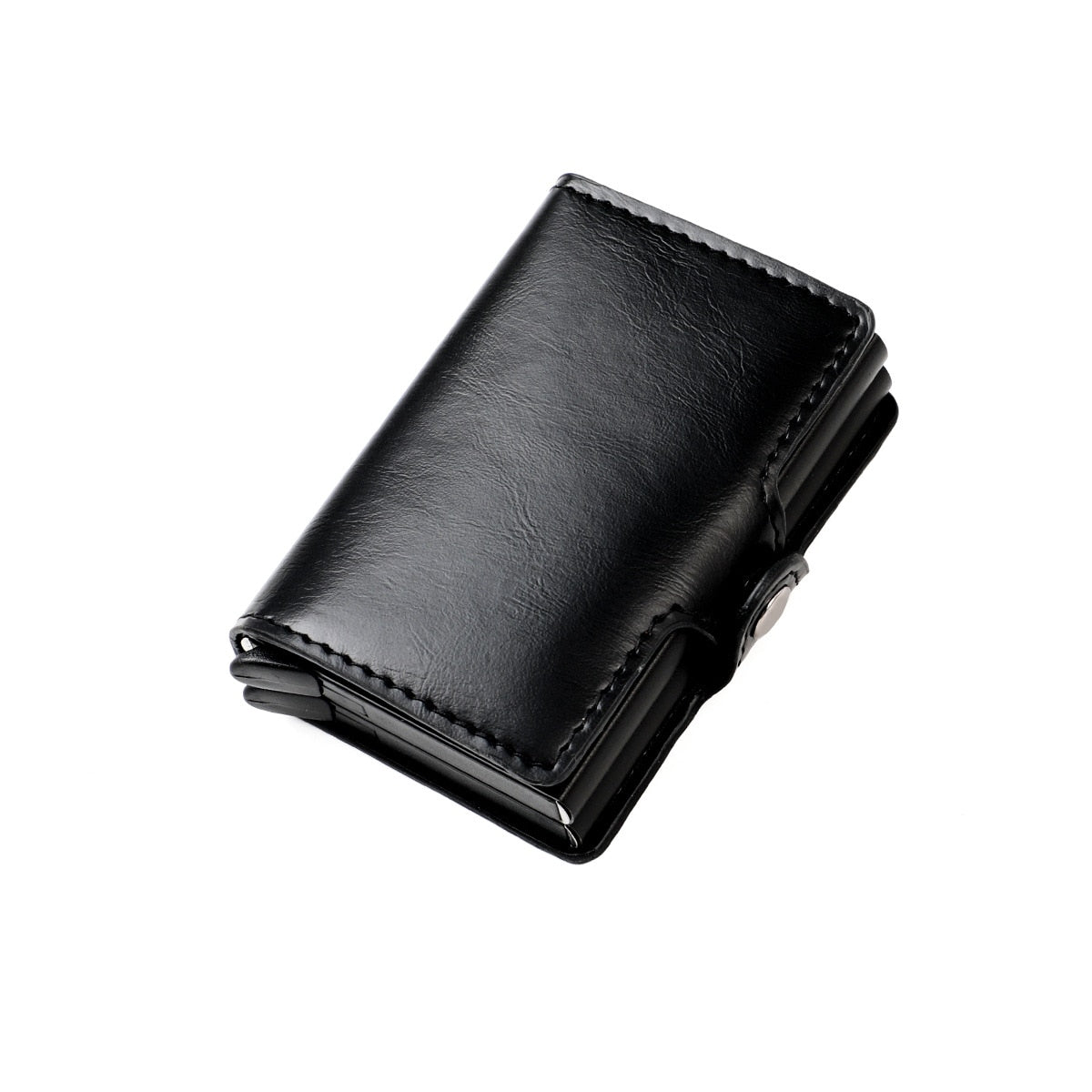 RFID Leather Wallet - Double Pop-Up Aluminum Case for Secure Card Storage