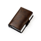 RFID Leather Wallet - Double Pop-Up Aluminum Case for Secure Card Storage
