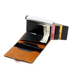 RFID Leather Wallet - Double Pop-Up Aluminum Case for Secure Card Storage