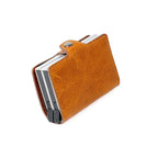 RFID Leather Wallet - Double Pop-Up Aluminum Case for Secure Card Storage