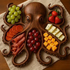 Rustic Octopus Charcuterie Platter – Unique Wooden Serving Board for Snacks
