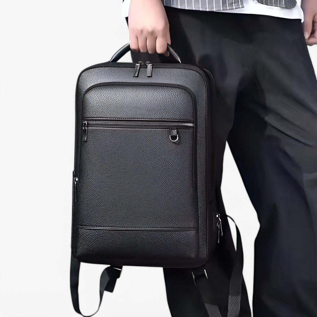 Leather Laptop Backpack with USB Charging Port – Travel & Work Bag