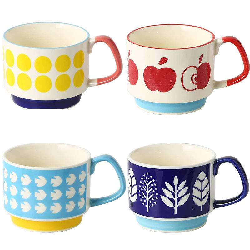 Retro Coffee Ceramic Cups – Chic Vintage Charm for Your Daily Brew-Mugs-Unique Casa-4PC B-300ml-Unique Casa