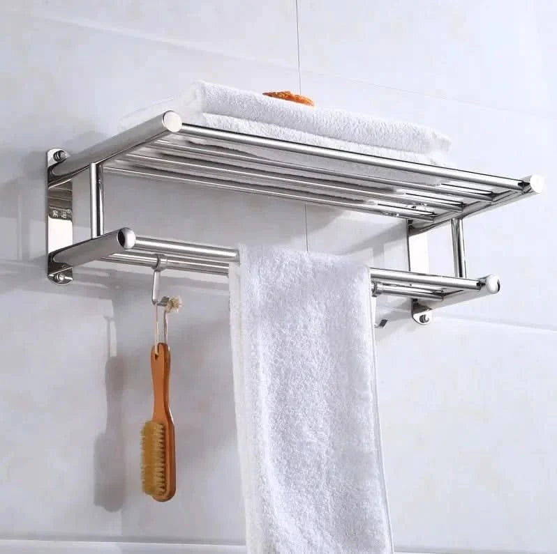 Wall-Mounted Bathroom Towel Rack – Space-Saving Steel Shelf Organizer