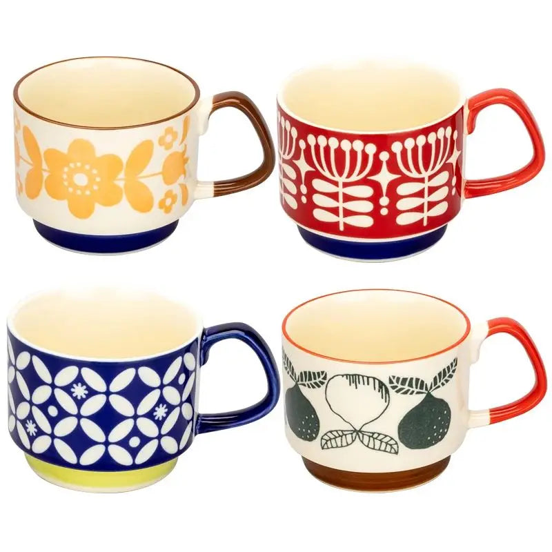 Retro Coffee Ceramic Cups – Chic Vintage Charm for Your Daily Brew-Mugs-Unique Casa-4PC A-300ml-Unique Casa