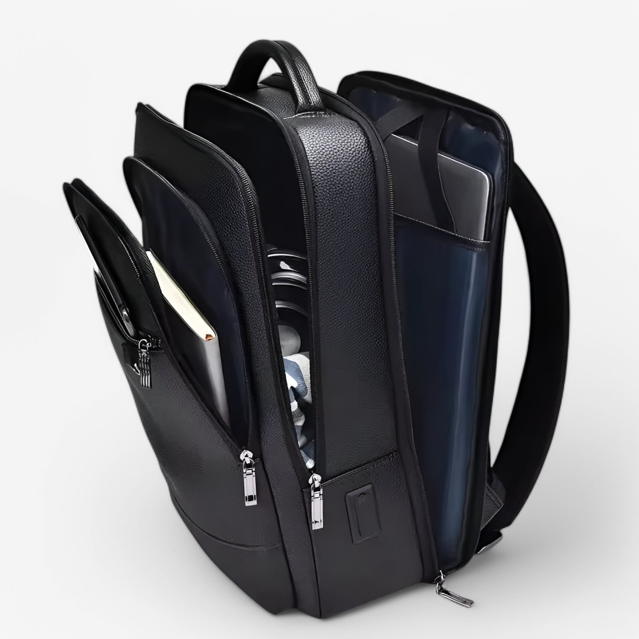 Leather Laptop Backpack with USB Charging Port – Travel & Work Bag