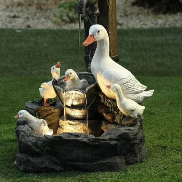 Solar Decorative Fountain Duck & Squirrel – Charming Garden Figures with LED Lighting and Eco-Friendly Solar Power-Garden Decoration-Unique Casa-Unique Casa