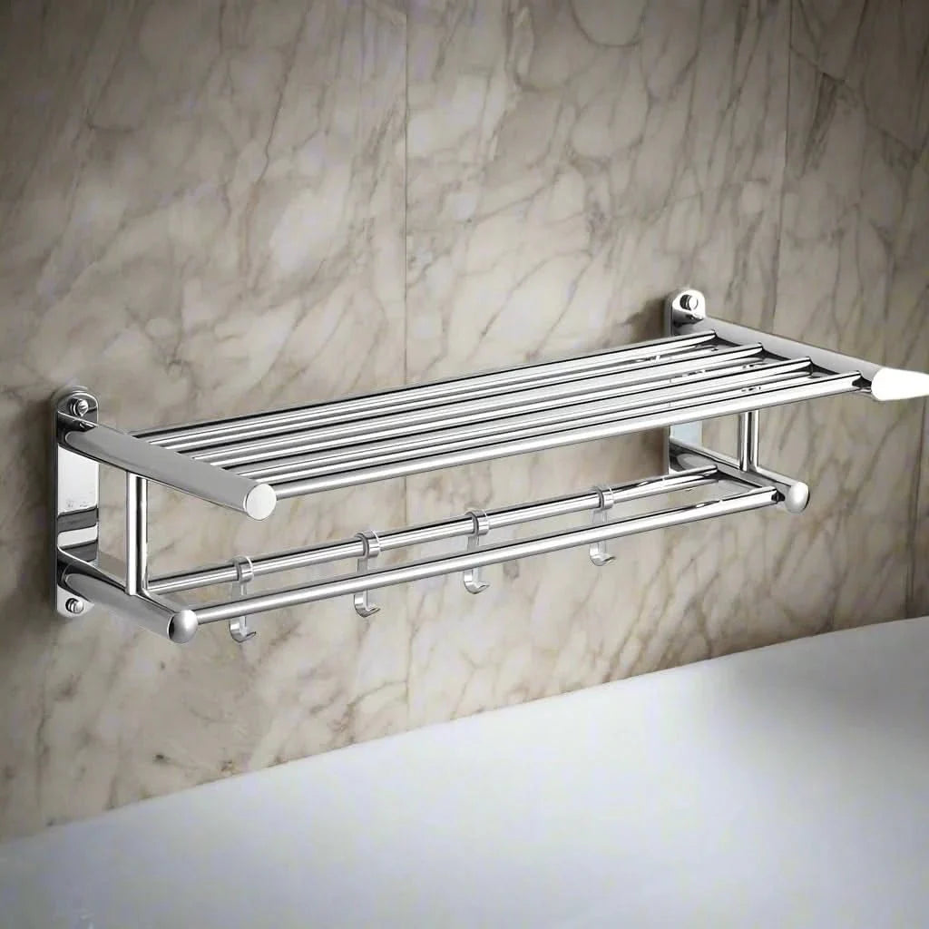 Wall-Mounted Bathroom Towel Rack – Space-Saving Steel Shelf Organizer