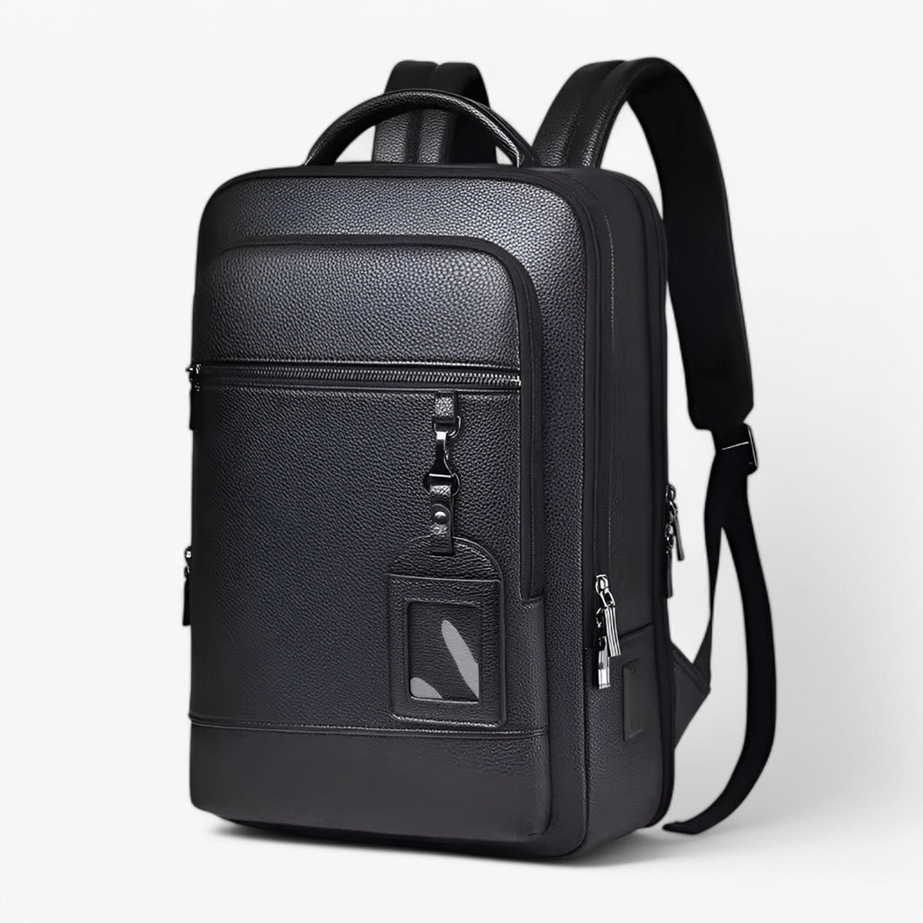 Leather Laptop Backpack with USB Charging Port – Travel & Work Bag