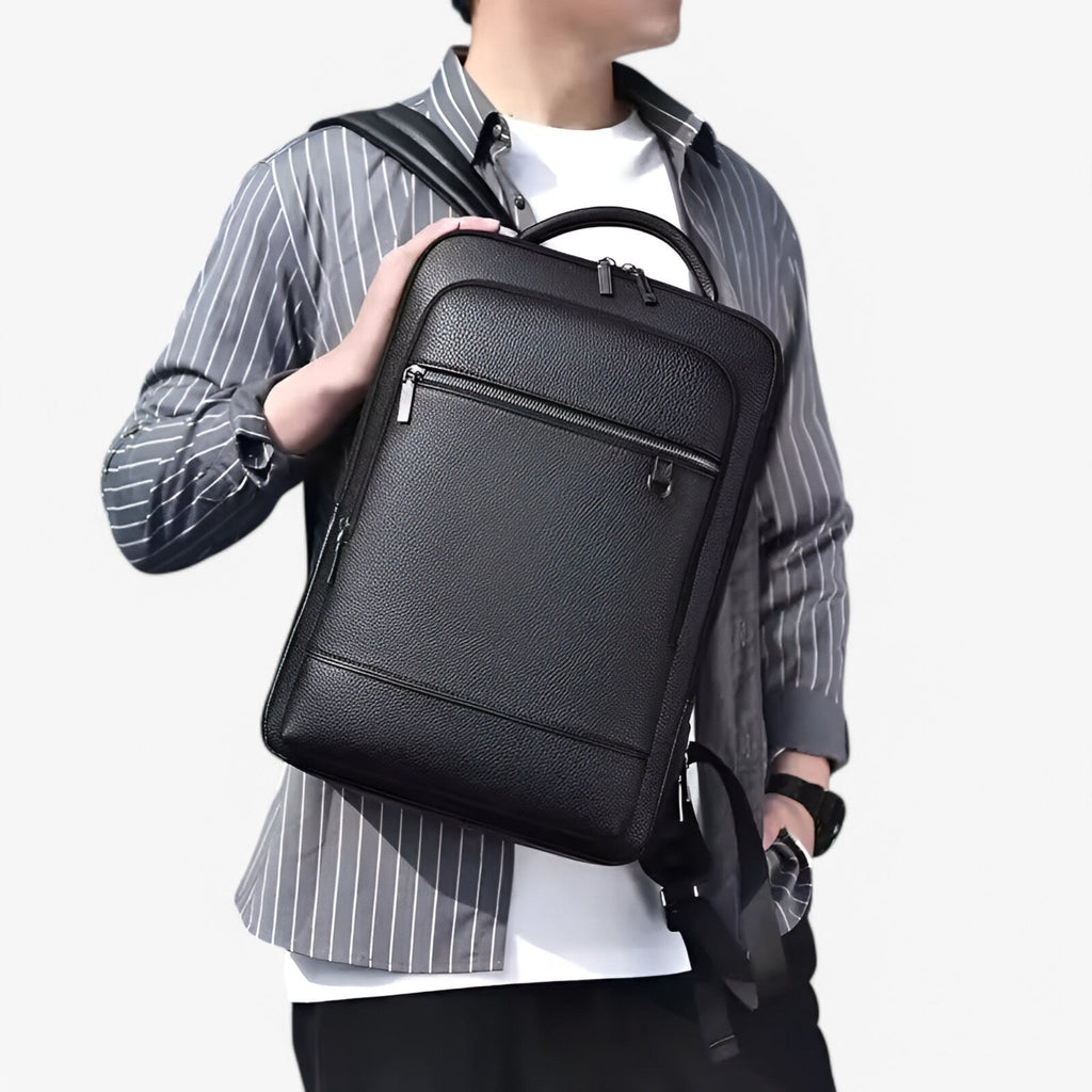 Leather Laptop Backpack with USB Charging Port – Travel & Work Bag