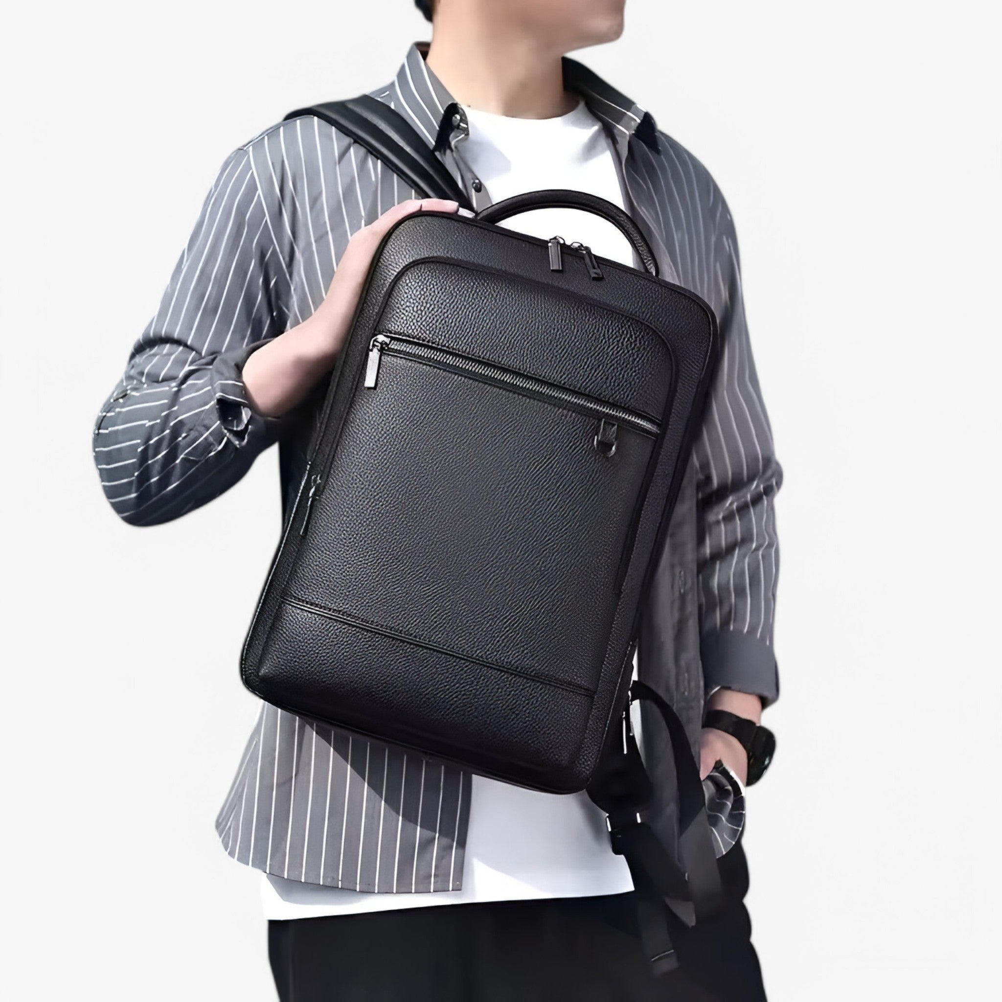 Leather Laptop Backpack with USB Charging Port – Travel & Work Bag