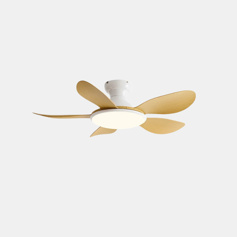 Stylish Ceiling Fan with Dimmable LED Light – Modern Wooden Leaf Design 0