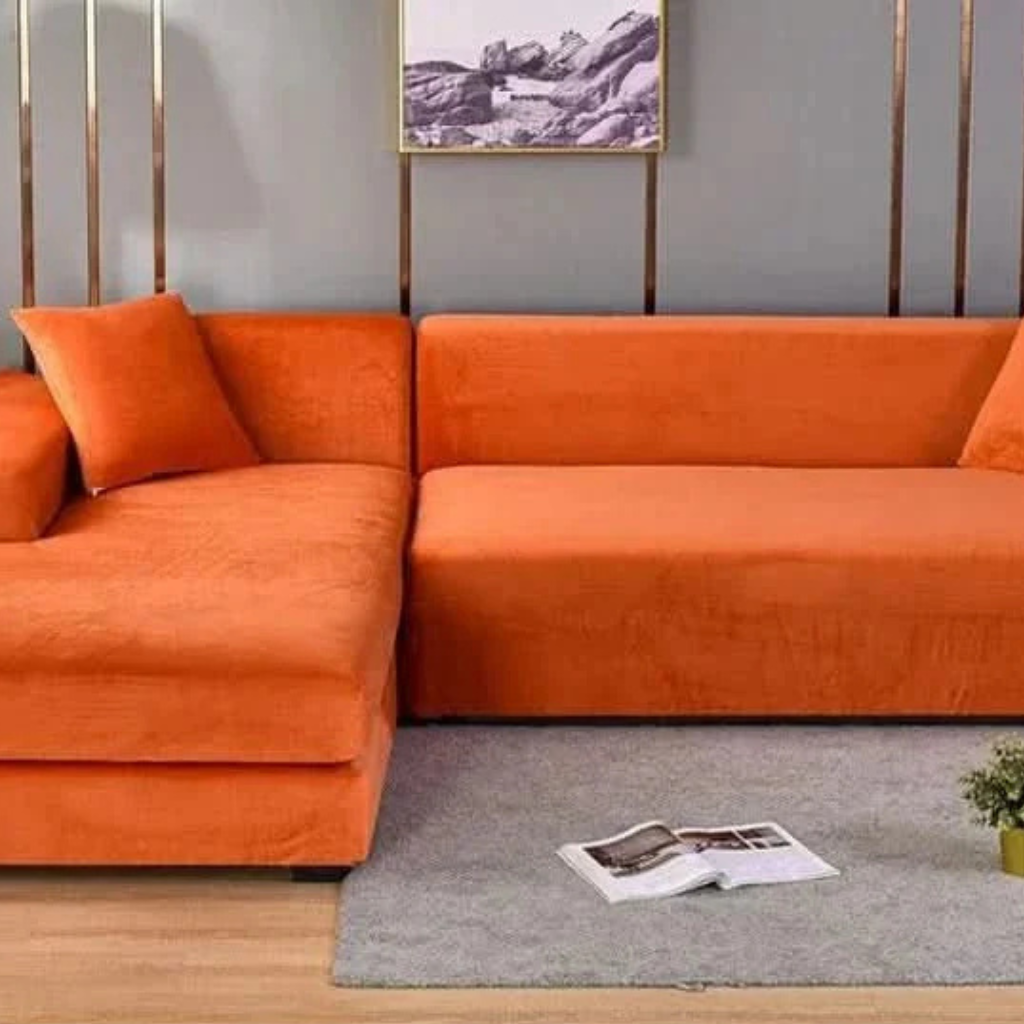 High-Quality Stretch Velvet Sofa Covers – Soft, Durable, and Elegant Furniture Protection-Sofa Cover-Unique Casa-Orange-1 Seat (90-140 cm)-Unique Casa