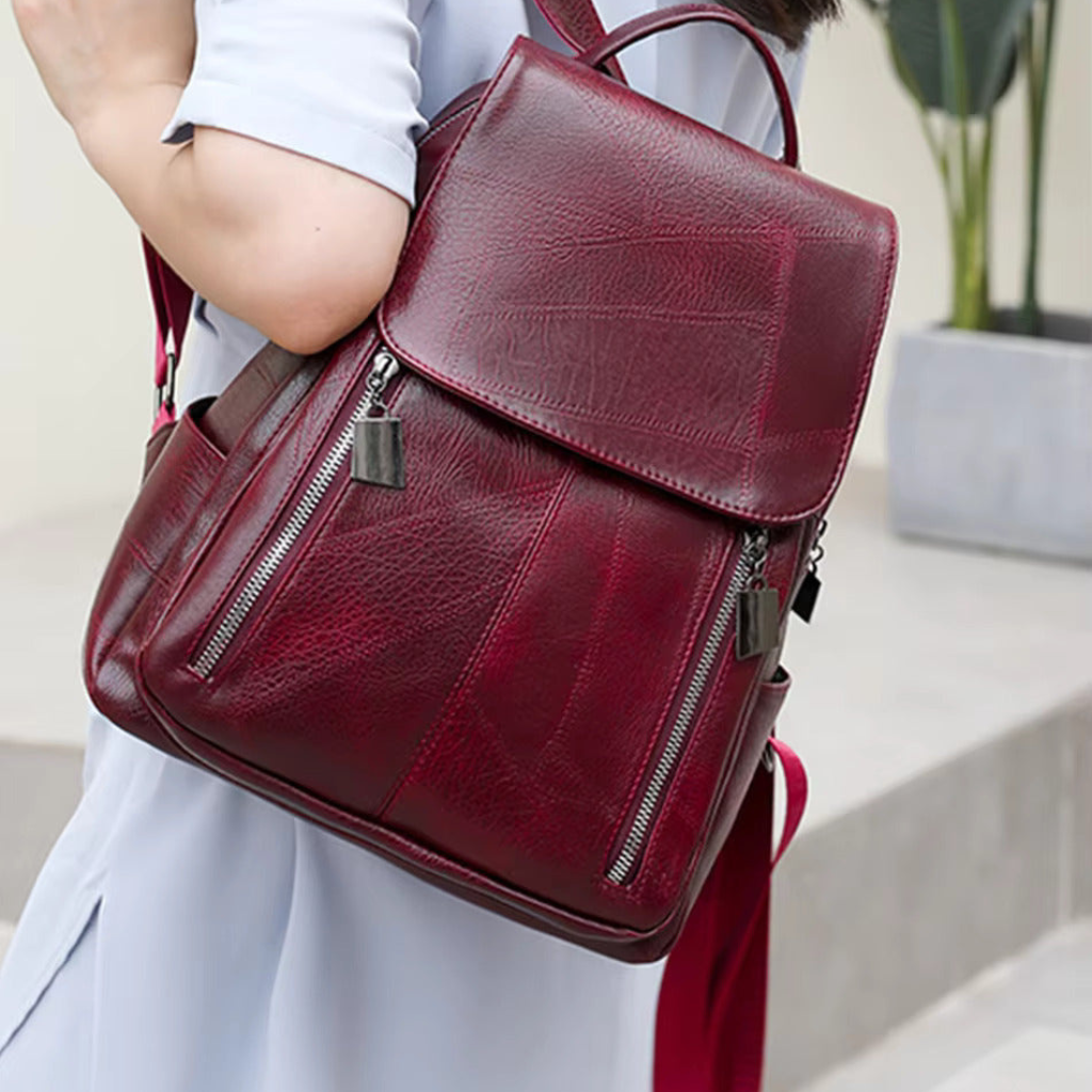 Anti-Theft Leather Backpack – Stylish Security for Modern Women-Backpacks-Unique Casa-Unique Casa