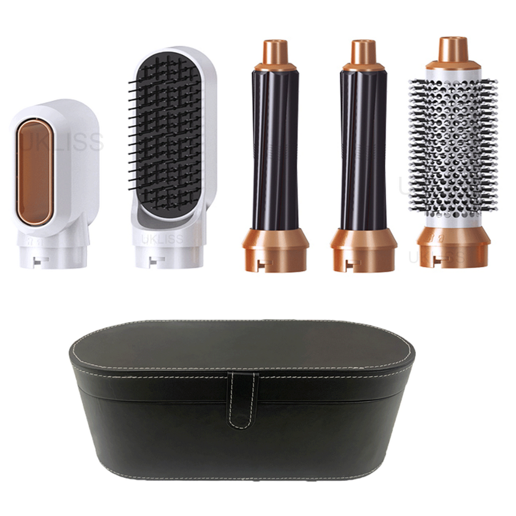 5 in 1 Hair Dryer Multi-Function Styler For Quick And Easy Hair Care-Rotating Hair Dryer Blowout Brush-Unique Casa-Gold + artificial leather cover (black)-Unique Casa