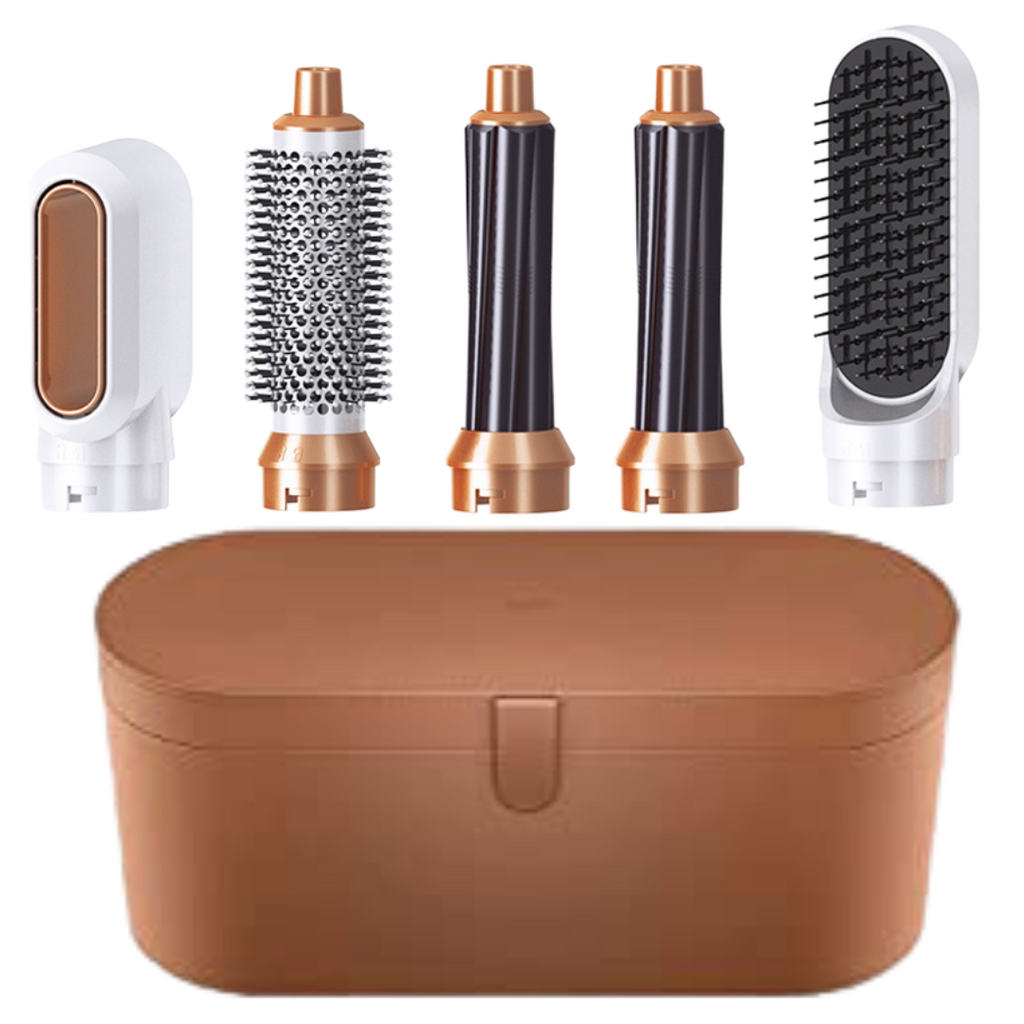 5 in 1 Hair Dryer Multi-Function Styler For Quick And Easy Hair Care-Rotating Hair Dryer Blowout Brush-Unique Casa-Gold + Faux leather cover (in Gold)-Unique Casa