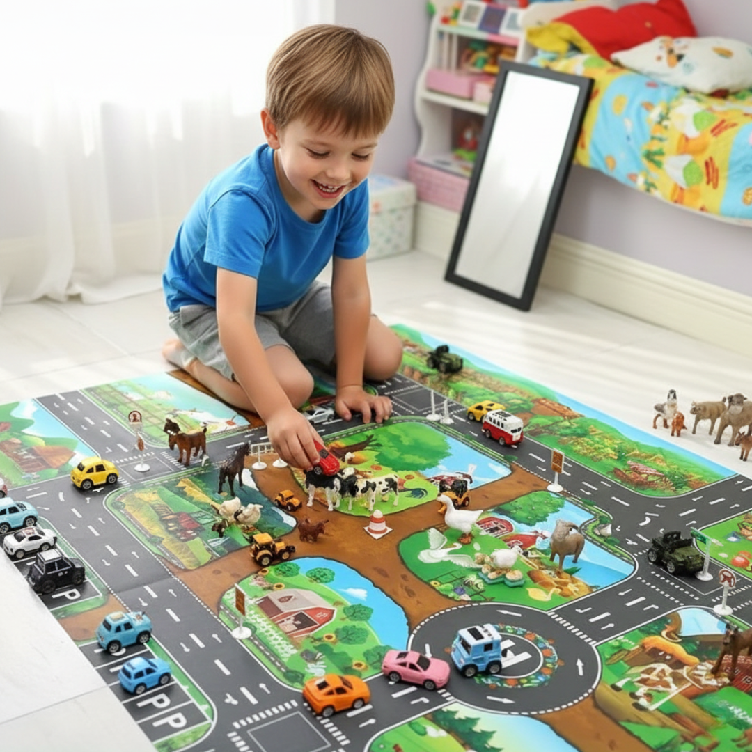 Colorful Kids Play Mat with Farm and Road Design – Interactive Play Rug for Children