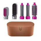 5 in 1 Hair Dryer Multi-Function Styler For Quick And Easy Hair Care-Rotating Hair Dryer Blowout Brush-Unique Casa-Pink and faux leather bag in Gold.-Unique Casa