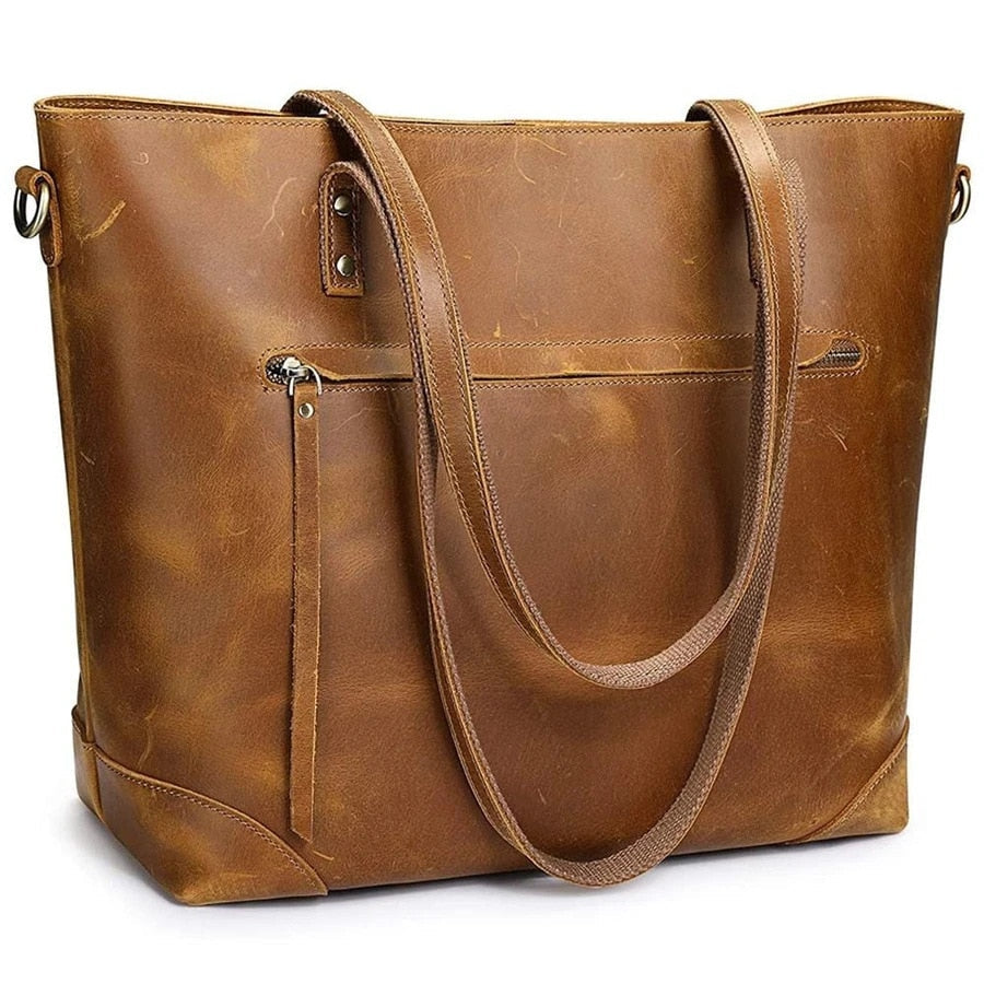 Women’s Vintage Leather Tote - Stylish & Durable Bag for Shopping and Travel