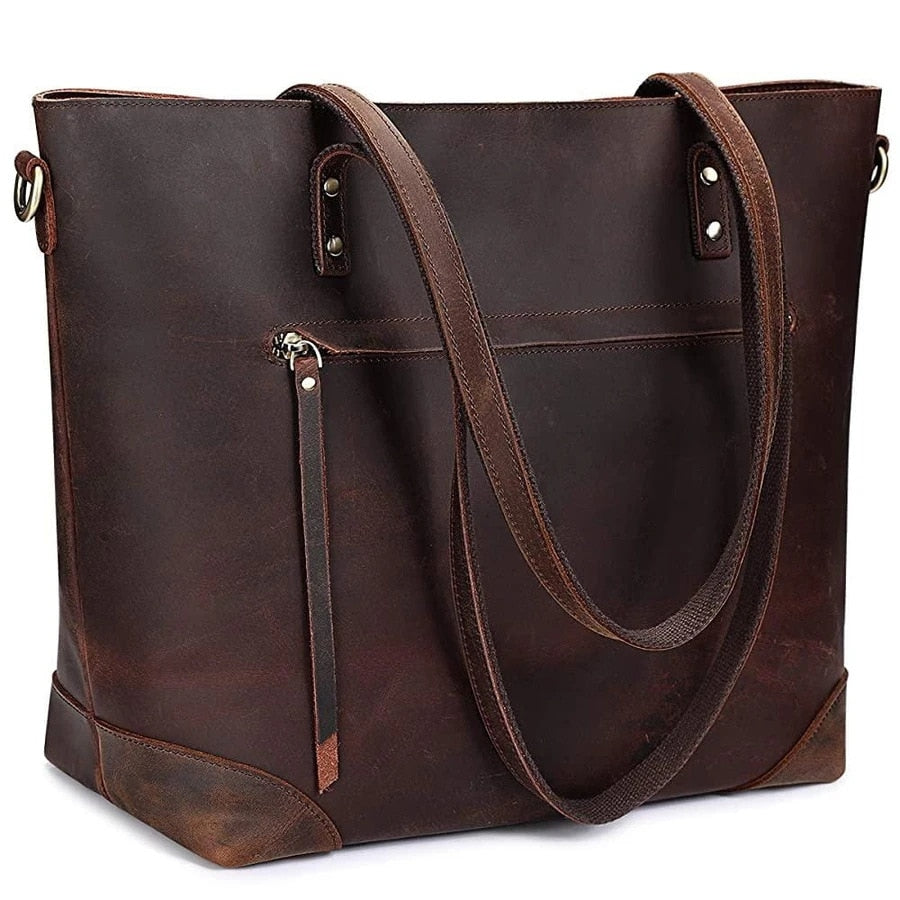 Women’s Vintage Leather Tote - Stylish & Durable Bag for Shopping and Travel