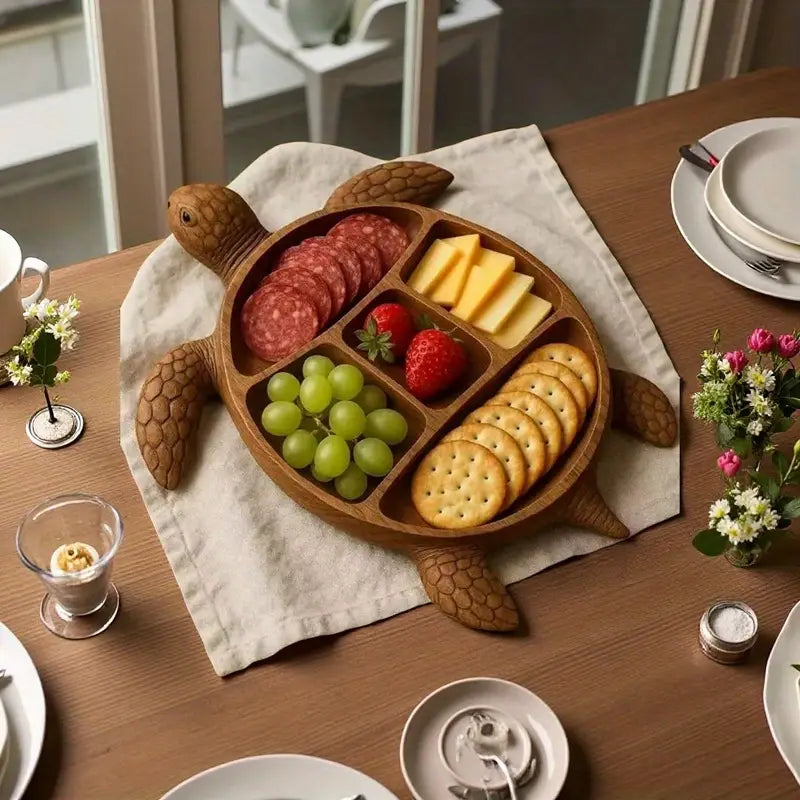 Wooden Turtle Charcuterie Platter – Fun Serving Board for Cheese & Snacks