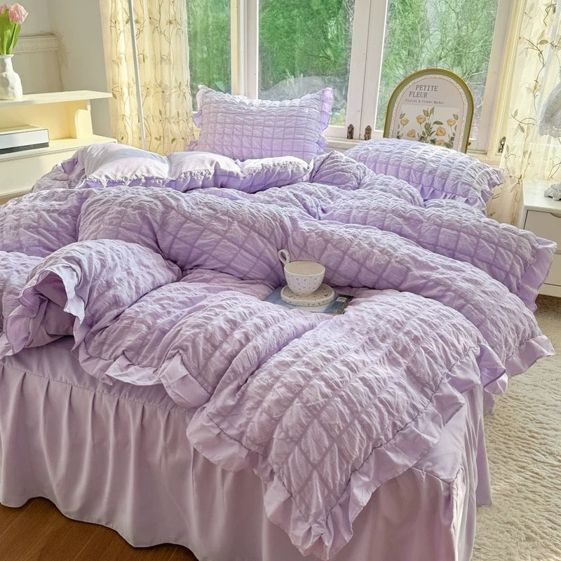 Coquette Princess Bedding Set – Charming and Elegant Comfort for a Royal Bedroom Look-Bedding Set-Unique Casa-Purple-Single 3 pcs-Unique Casa