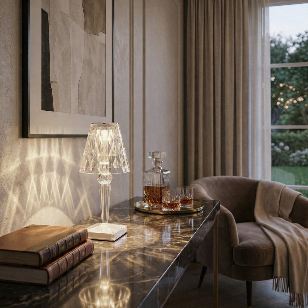 Rechargeable Crystal Table Lamp – Touch Control Cordless Bedside Lighting
