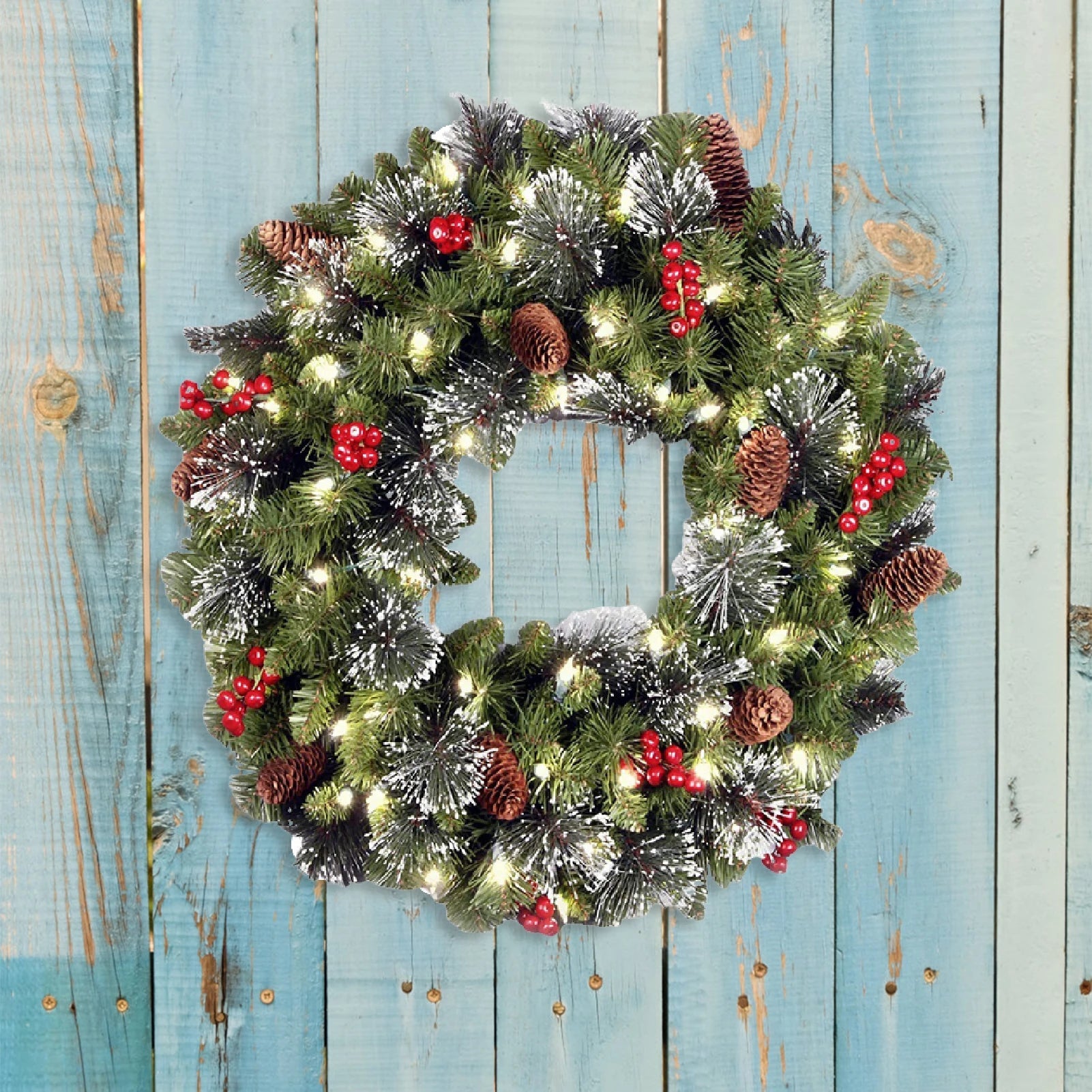 Artificial Christmas Wreath with Warm Lights – Festive Door Decor for Holidays 1